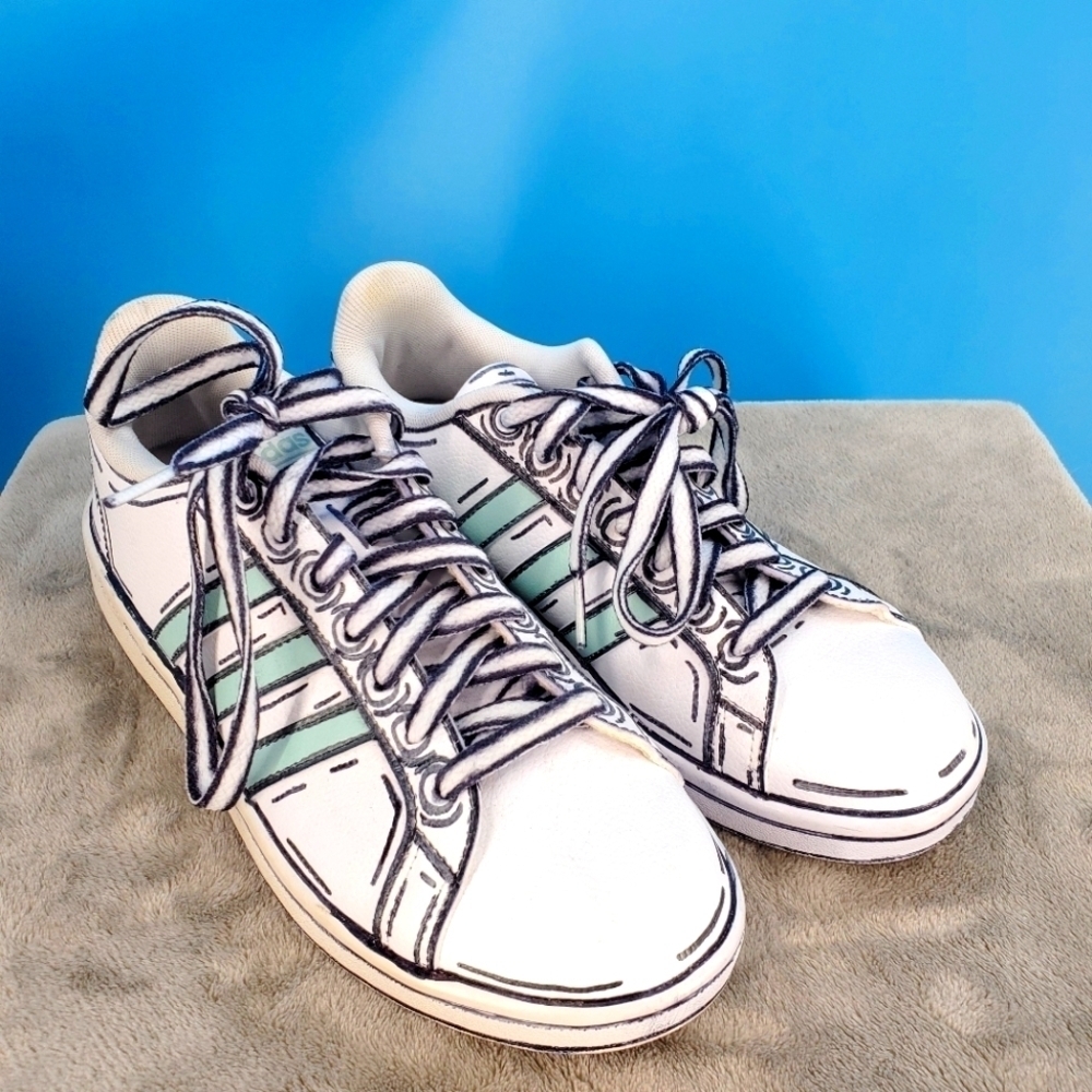Adidas Cloudfoam White and Light Blue Cartoon Outline 6